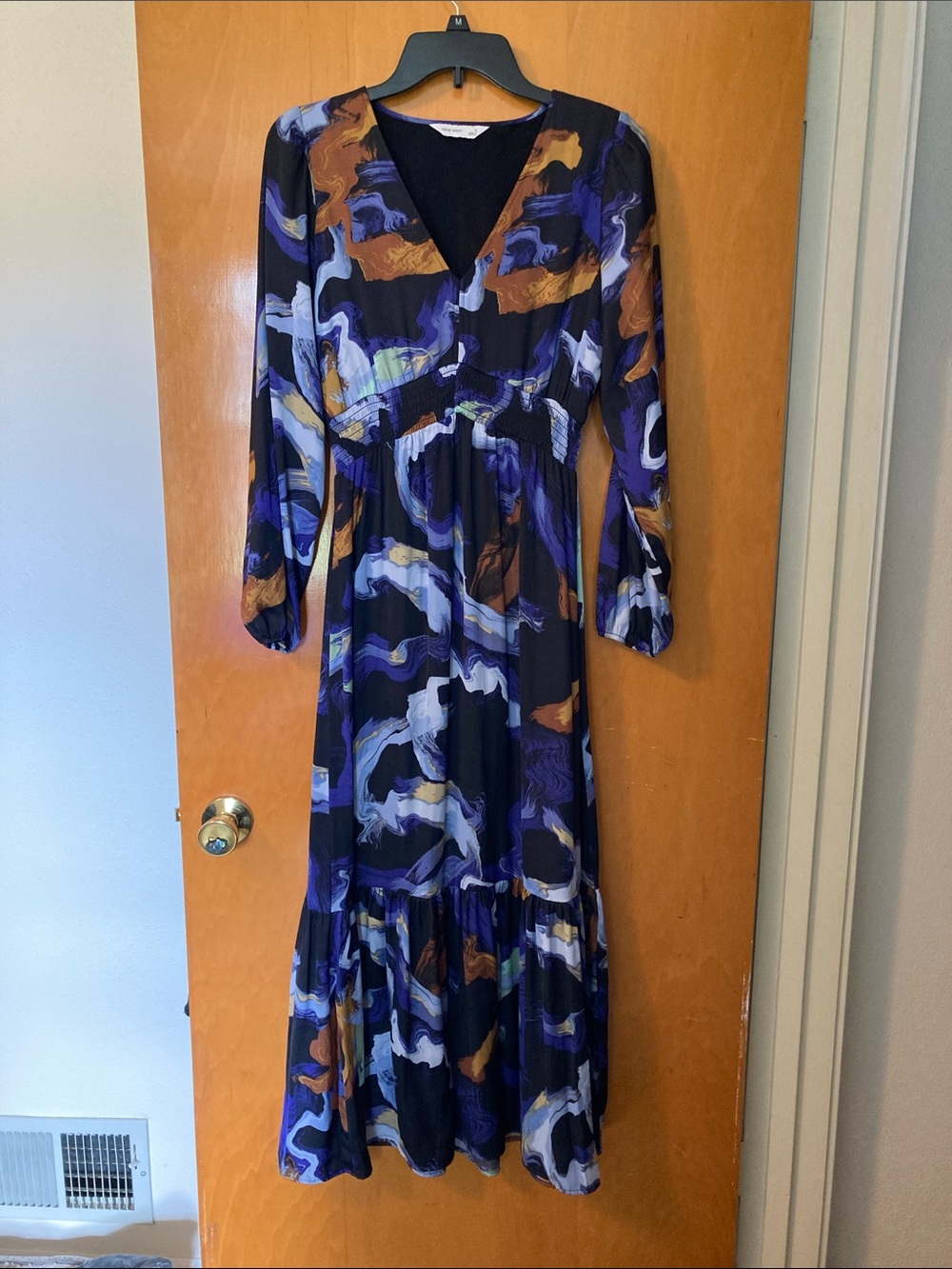 Nine West Black, Blue & Brown Abstract Print Maxi Dress